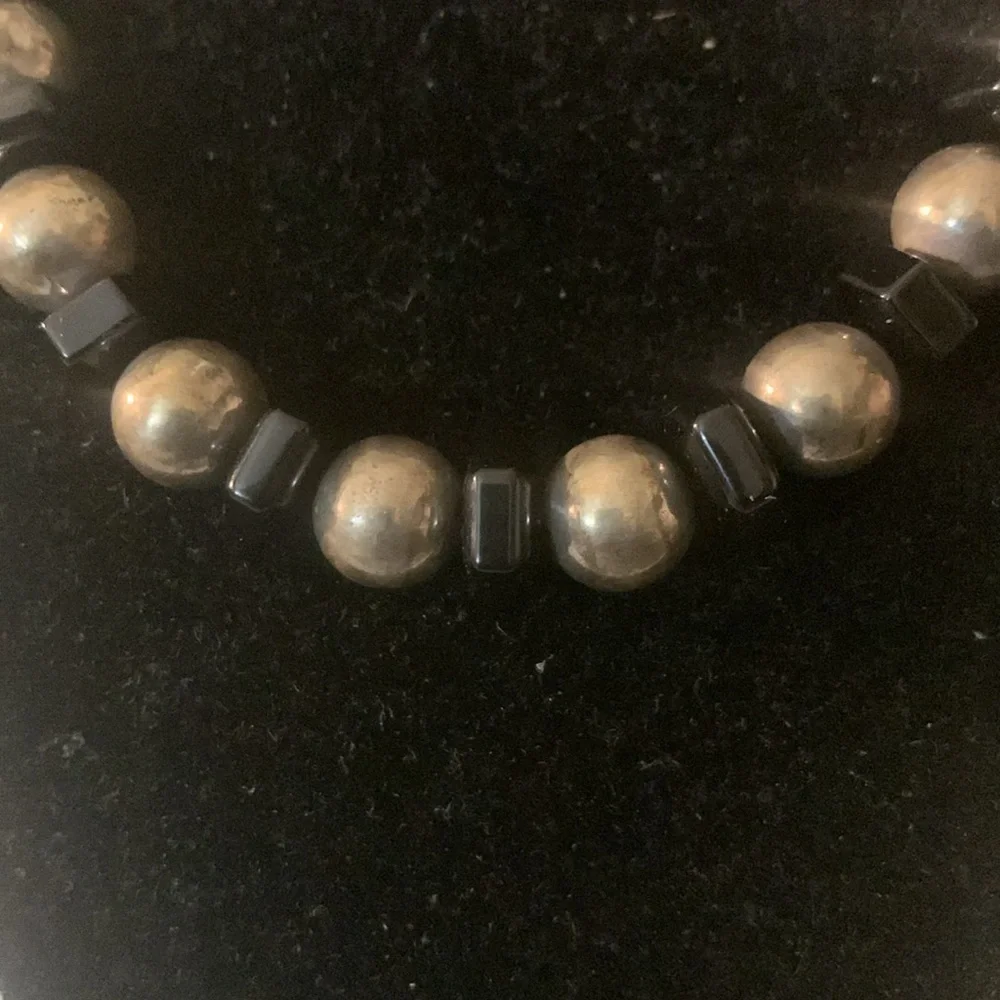 Sterling beaded necklace black onyx stone - Picture 2 of 3